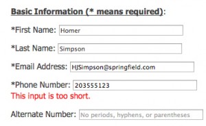The form won’t send because there are less than 10 digits in the field.